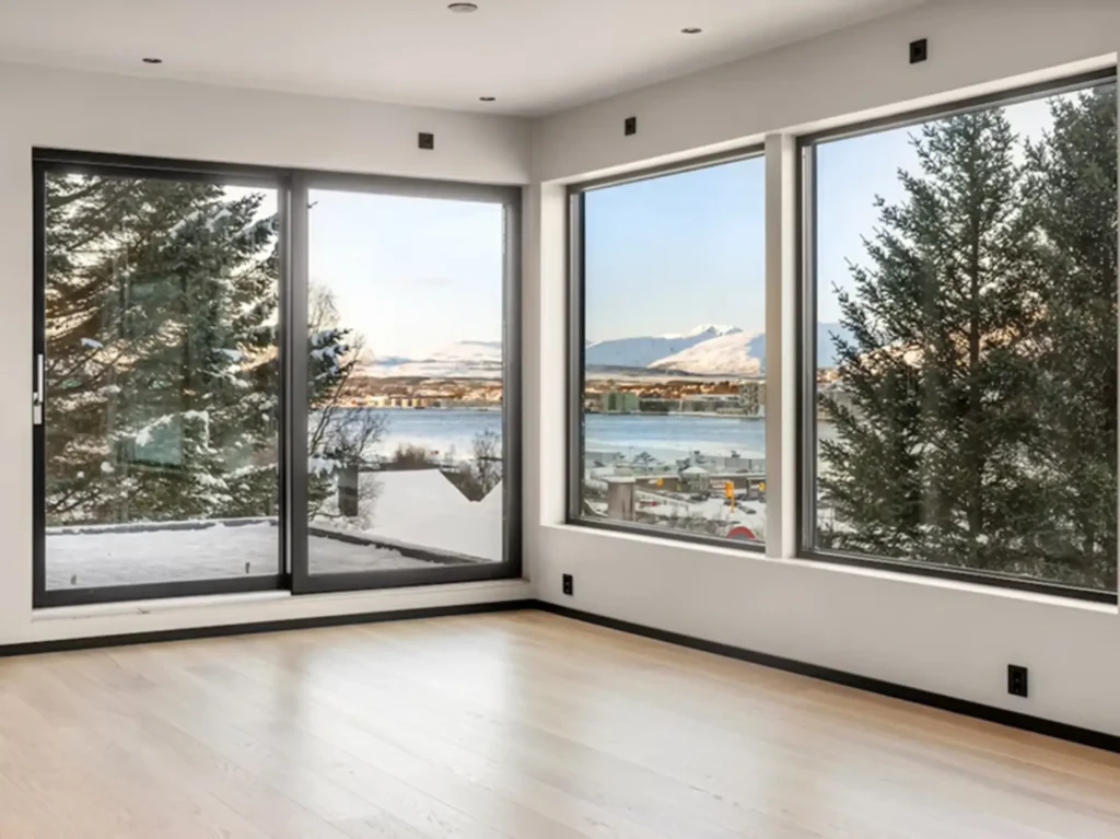 Home interior with large windows overlooking Carlow